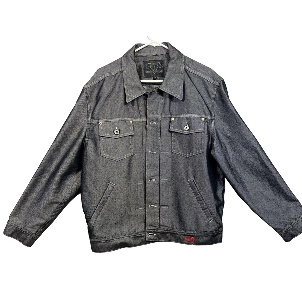 Vintage Guess Jeans Jacket Mens Medium Gray Denim Trucker Made USA Button‎ 90s